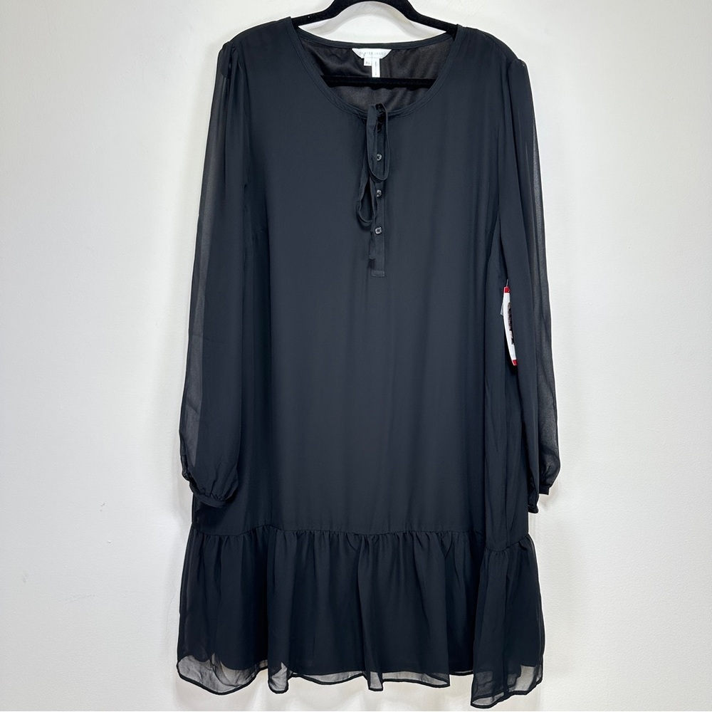 Draper James Tie-Neck Flounce Shift Dress Black XL